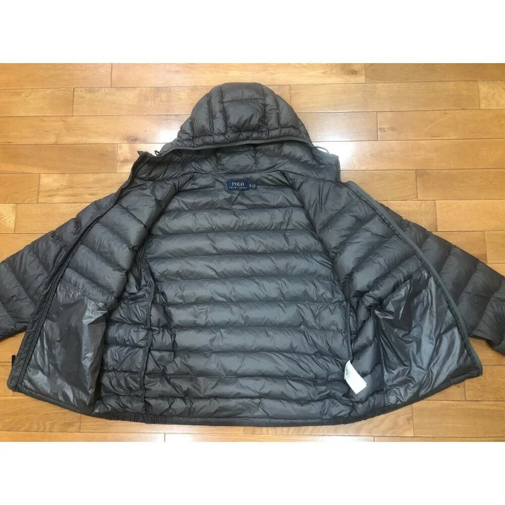 Polo Ralph Lauren Packable Hooded Down Puffer Charcoal Gray Jacket Size XL